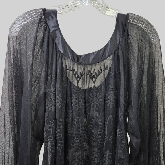 Karen Kane Blouse M Black Sheer Mesh Lace Embroidered Floral Whimsygoth Silk Top - Picture 8 of 13